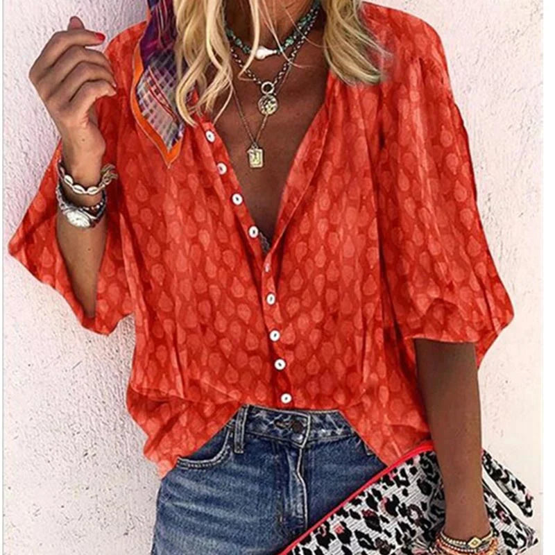 Blouse Femme Fluide Col V – Haut Léger Boutonné Été