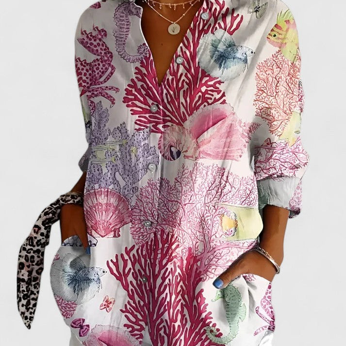 Chemise Patchwork Fleurie à Manches Retroussées