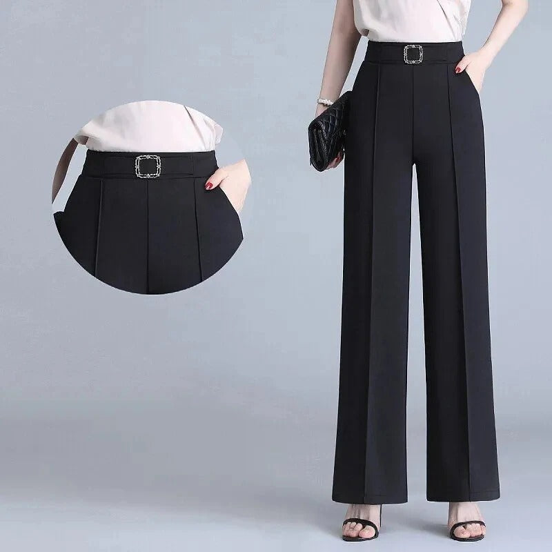 Pantalon Tailleur Taille Haute Coupe Droite Élégante