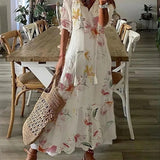 Robe Longue Femme Fleurie à Col V Boutonnée