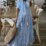 Robe Longue Femme Fleurie à Col V Boutonnée