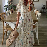 Robe Longue Femme Fleurie à Col V Boutonnée