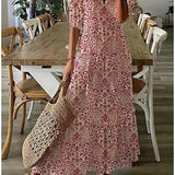 Robe Longue Femme Fleurie à Col V Boutonnée