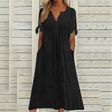 Robe Midi Brodée Aérée Confort Élégance Quotidienne
