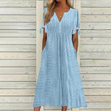 Robe Longue Broderie Anglaise Col V Coupe Évasée Été Chic