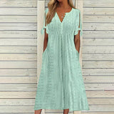 Robe Longue Broderie Anglaise Col V Coupe Évasée Été Chic