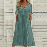 Robe Longue Broderie Anglaise Col V Coupe Évasée Été Chic