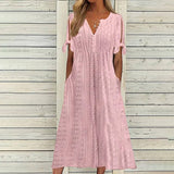 Robe Longue Broderie Anglaise Col V Coupe Évasée Été Chic
