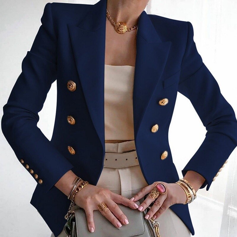 Blazer Croisé Boutonné Coupe Ajustée Élégance Classique