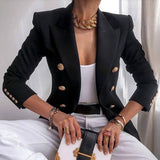 Blazer Croisé Boutonné Coupe Ajustée Élégance Classique