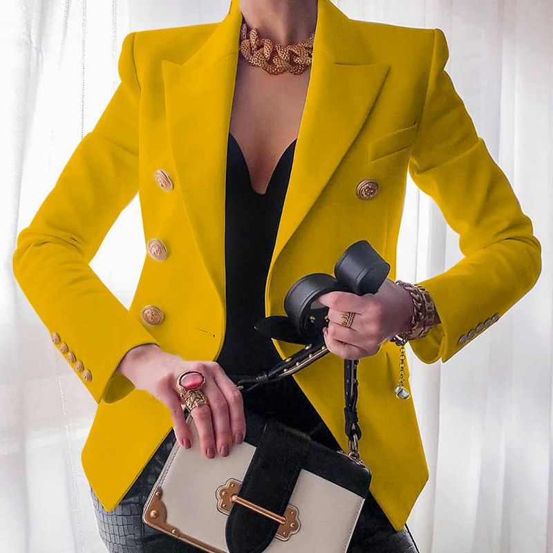 Blazer Croisé Boutonné Coupe Ajustée Élégance Classique