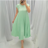 Robe Midi Plissée à Manches Courtes