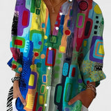 Chemise Imprimée Géométrique à Manches Retroussées