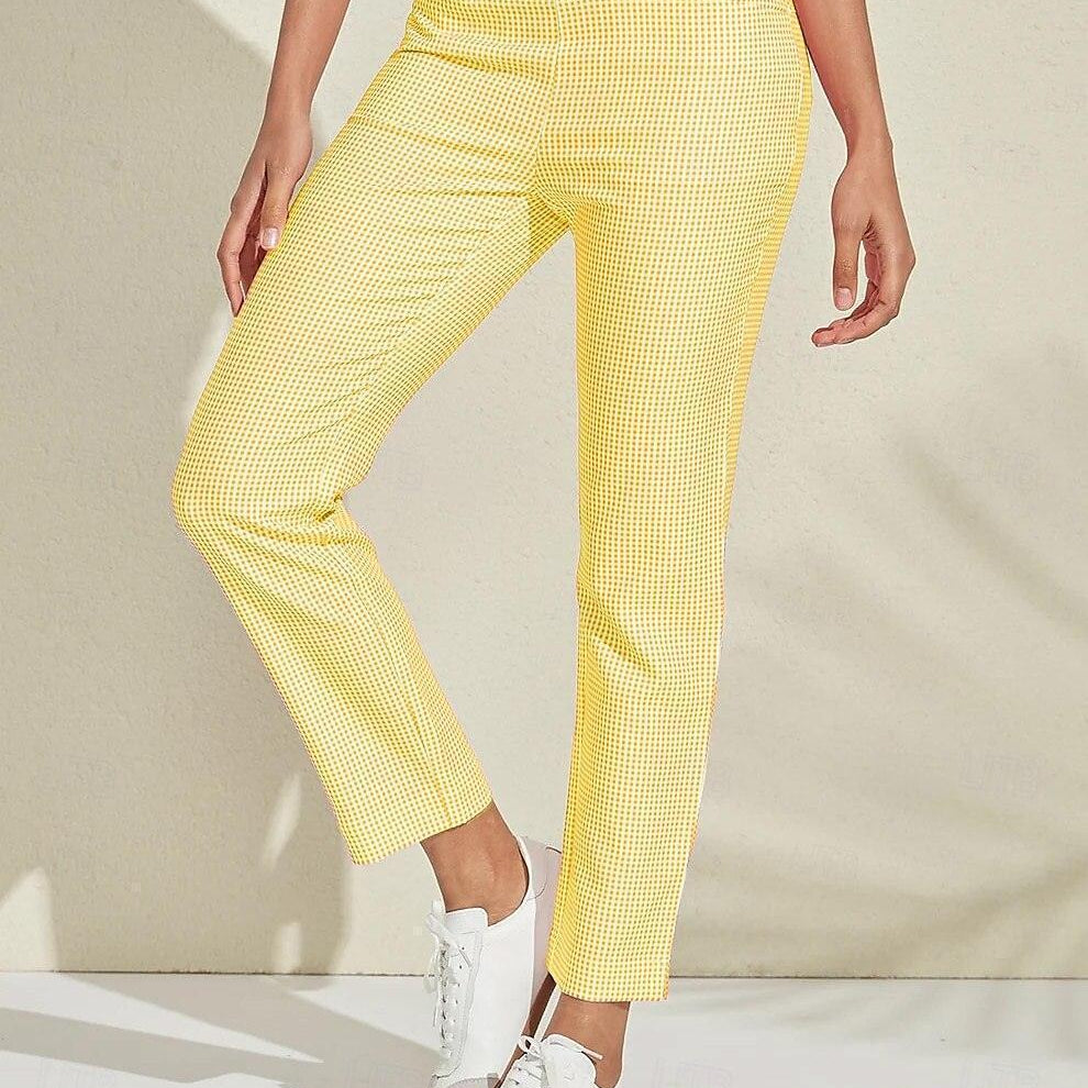 Pantalon Carreaux Vichy Ajusté Style Chic Décontracté