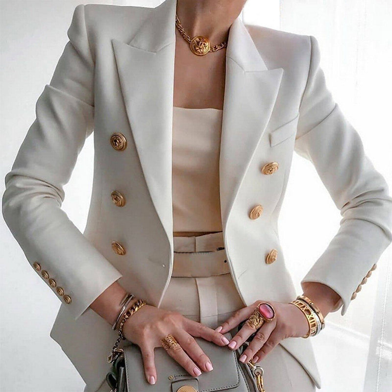 Blazer Croisé Boutonné Coupe Ajustée Élégance Classique