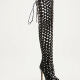 Bottines femme à lacets en résille ajourée