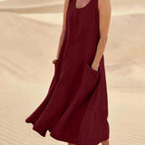 Robe Femme Longue Lin Décontractée Poches