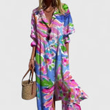 Robe Chemise Longue Imprimée à Boutons