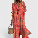 Robe Chemise Longue Imprimée à Boutons