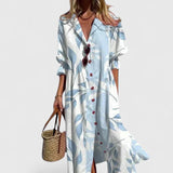 Robe Chemise Longue Imprimée à Boutons