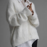 Cardigan femme oversize duveteux col V boutonné