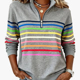 Pull femme rayé col montant zippé manches longues