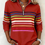 Pull femme rayé col montant zippé manches longues