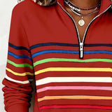 Pull femme rayé col montant zippé manches longues