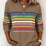 Pull femme rayé col montant zippé manches longues