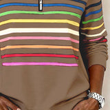 Pull femme rayé col montant zippé manches longues