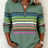 Pull femme rayé col montant zippé manches longues