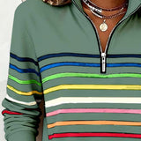 Pull femme rayé col montant zippé manches longues