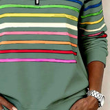 Pull femme rayé col montant zippé manches longues