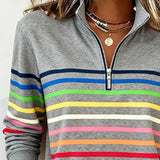 Pull femme rayé col montant zippé manches longues