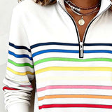 Pull femme rayé col montant zippé manches longues