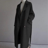 Manteau long en laine croisé à ceinture pour femme