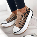 Baskets femme à lacets, semelle plateforme et bout contrastant