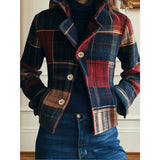 Veste courte à carreaux boutonnée pour femme