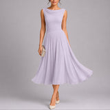 Robe midi en mousseline plissée col drapé