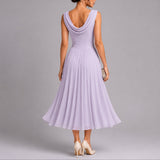 Robe midi en mousseline plissée col drapé