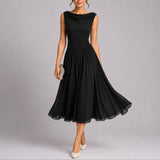 Robe midi en mousseline plissée col drapé