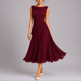Robe midi en mousseline plissée col drapé
