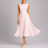 Robe midi en mousseline plissée col drapé
