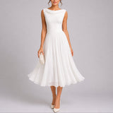Robe midi en mousseline plissée col drapé