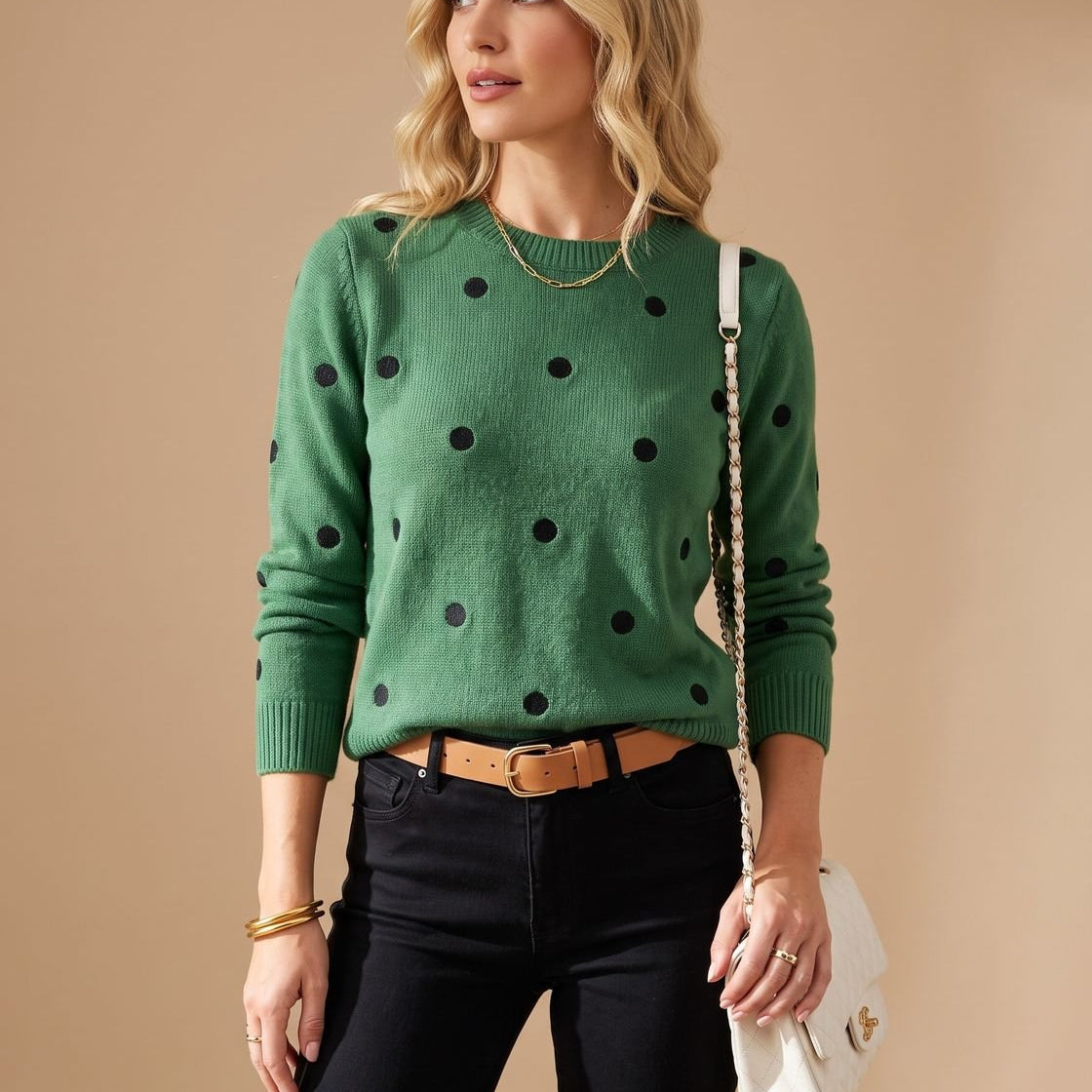 Pull Côtelé Automne Vert Femme