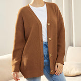 Cardigan Grosse Maille Côtelé Automne Camel Femme