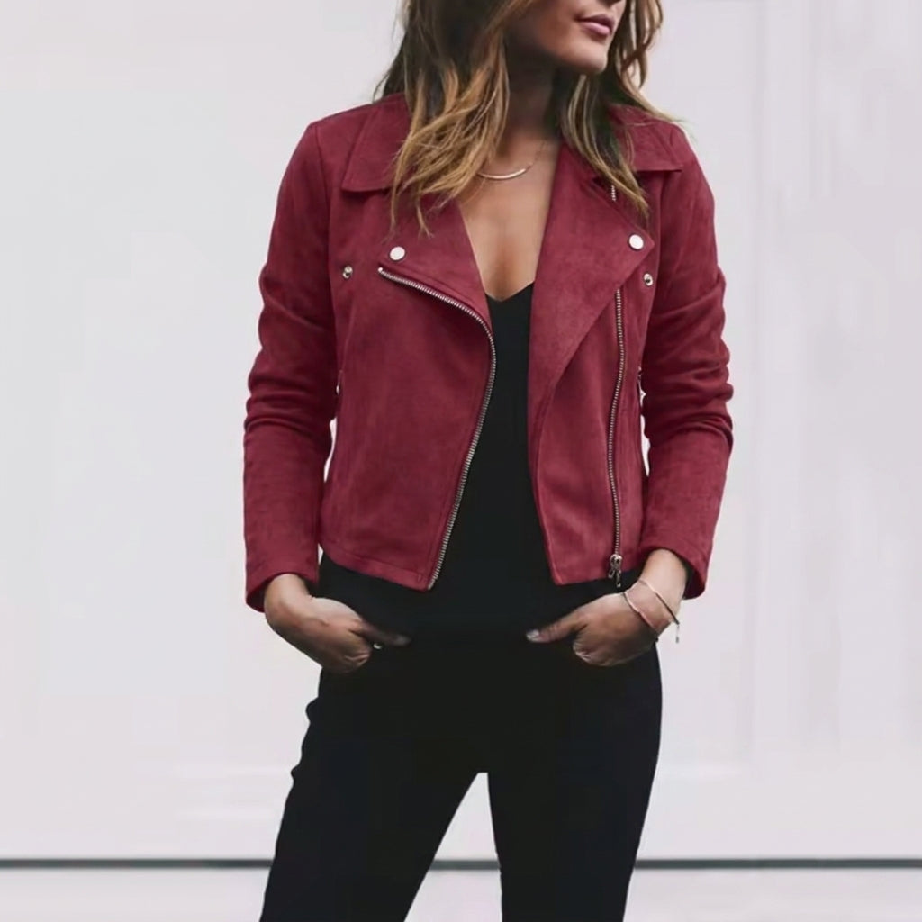 Veste courte en su de style motard, zip asym étrique