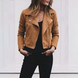 Veste courte en su de style motard, zip asym étrique