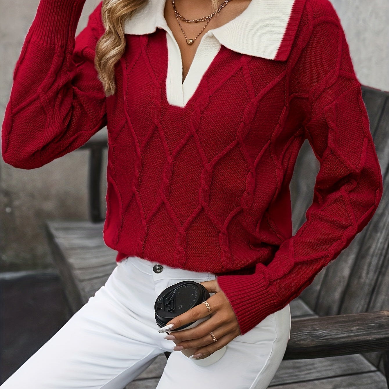 Pull Torsadé Automne Noir Femme