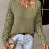 Pull en maille col V à manches crochet pour femme